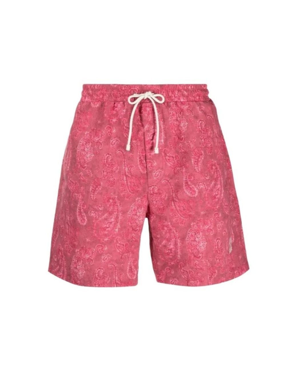 Brunello Cucinelli Pink Raspberry Paisley Tailored Shorts, Size Small for men
