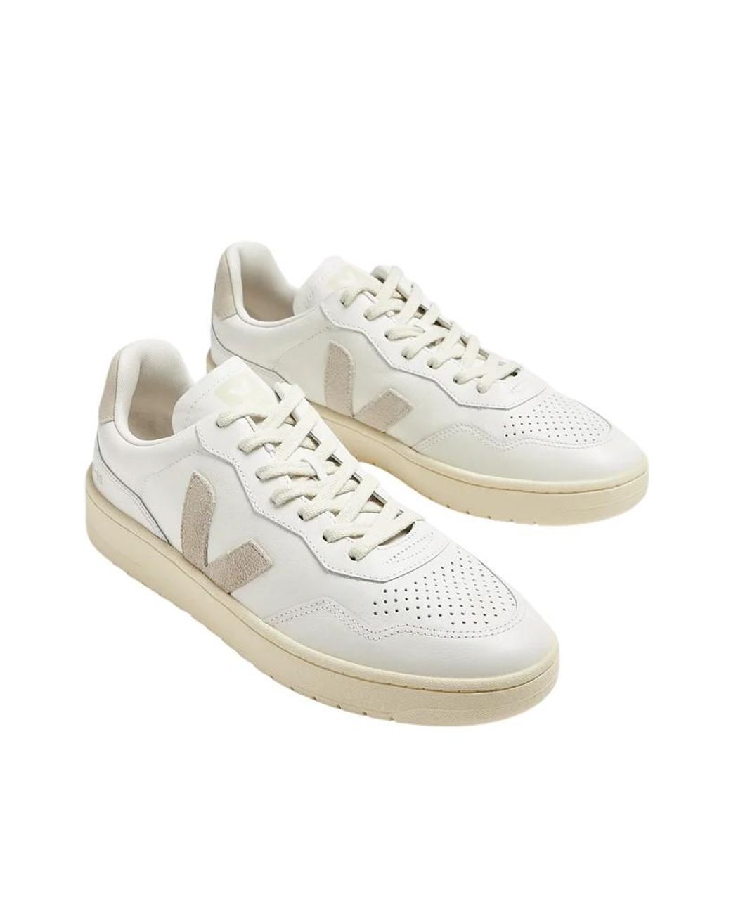 Veja White V-90 Leather Low-Top Sneakers for men