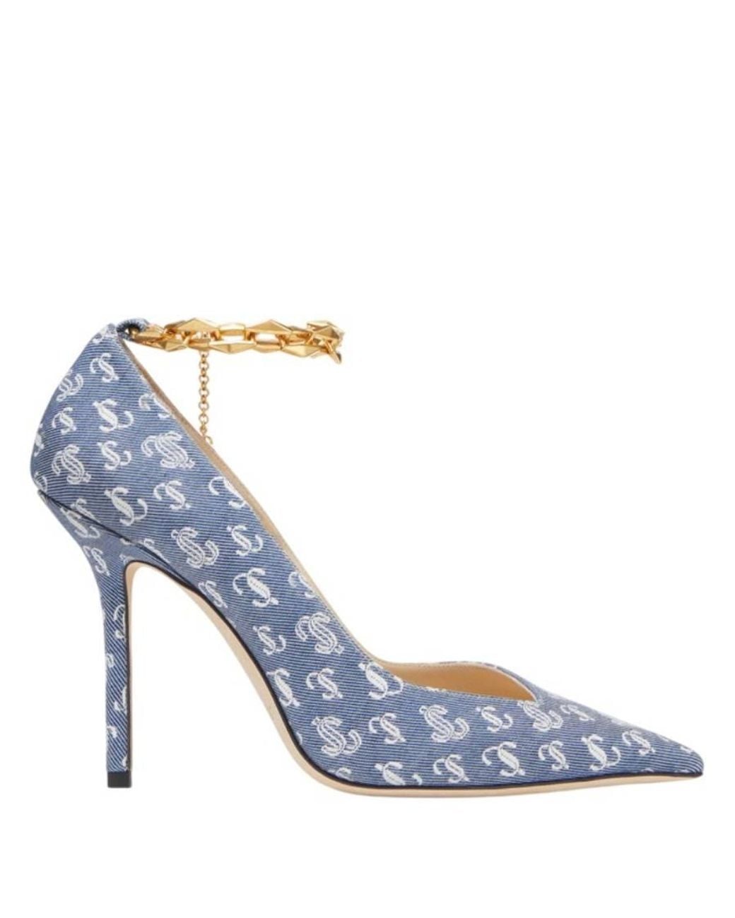 Jimmy Choo Blue Diamond Talura 100 Denim Pumps, Brand Size 38.5 Us
