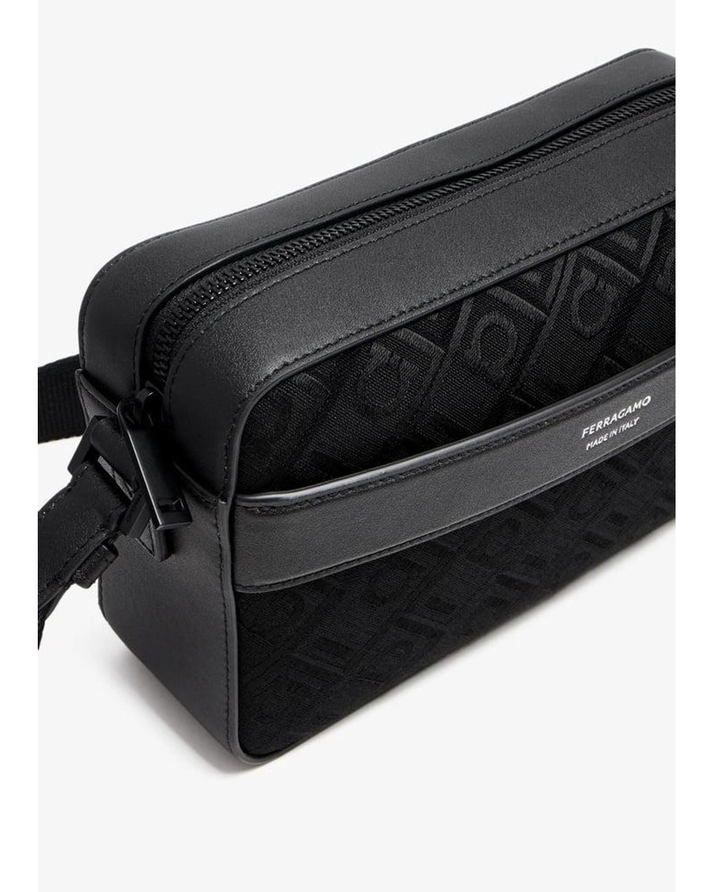 Ferragamo Black Monogram Compact Crossbody Bag for men