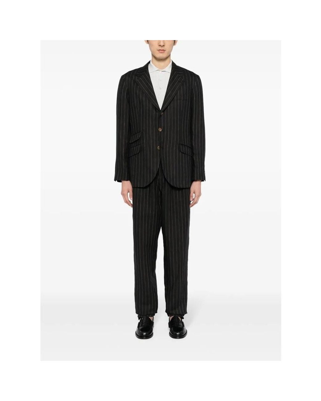 Brunello Cucinelli Black Linen Pinstripe Blazer, Brand Size 48 (Us for men