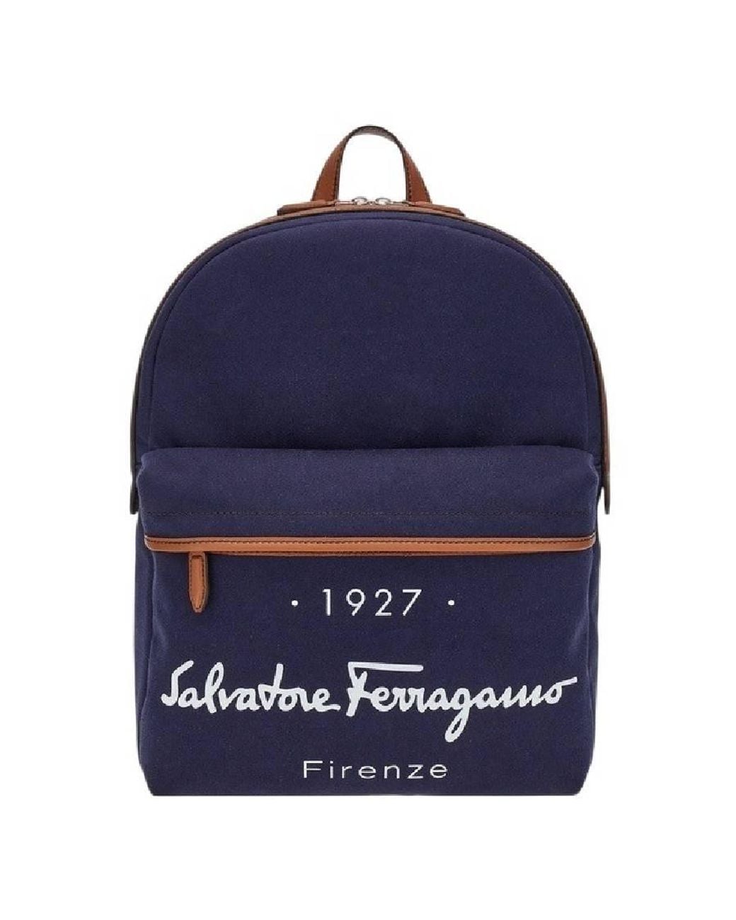 Ferragamo Blue 1927 Signature Logo Backpack for men