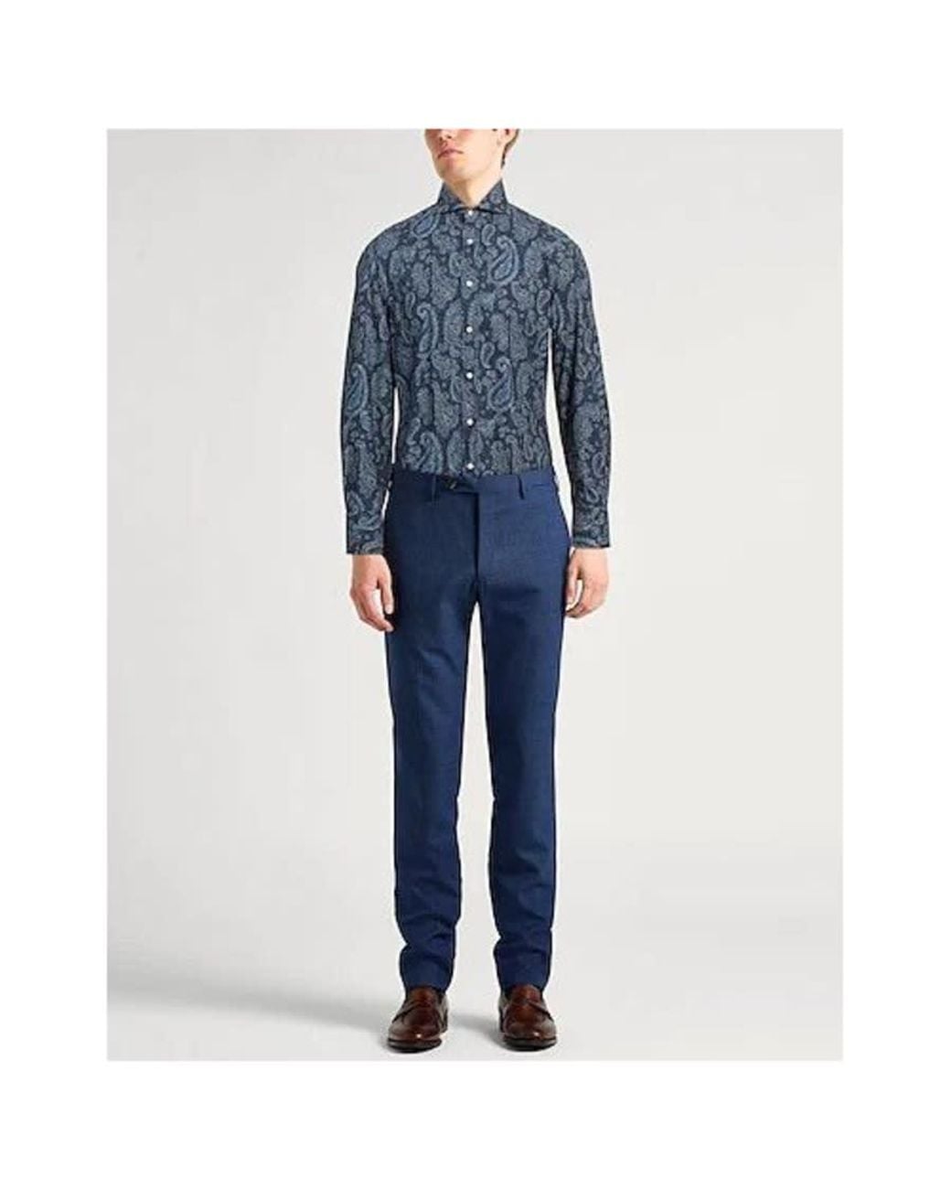 Brunello Cucinelli Blue Paisley Button-Up Shirt, Size Small for men