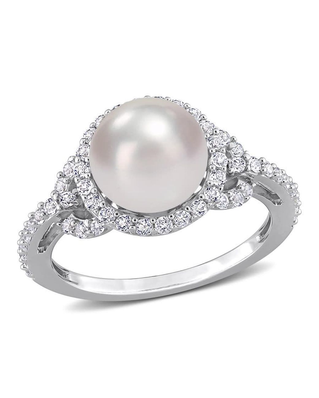 Amour Metallic 5-9Mm Cultured Freshwater Pearl And 3/4 Ct Tgw Topaz Halo Ring for men