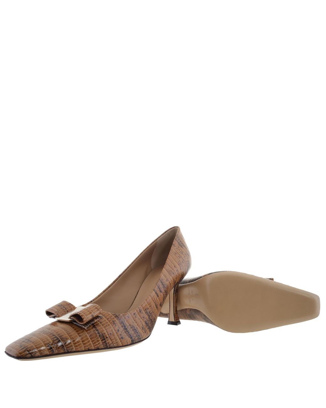 Ferragamo Brown Ferragamo New Vara Sleek Croc-Embossed Pumps