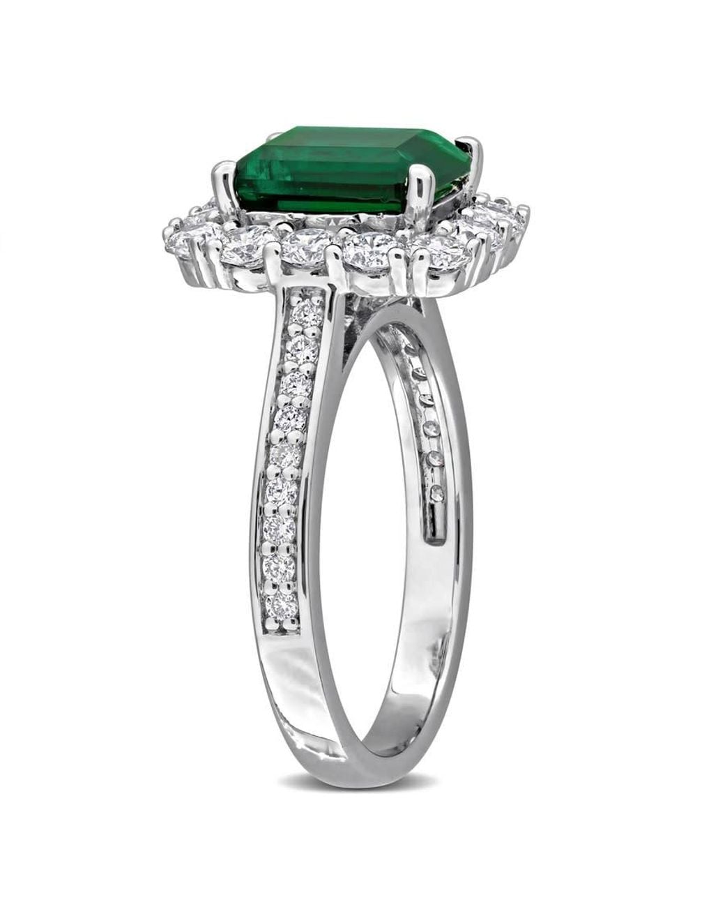 Created Forever Green 2 1/3Ct Tgw Created Emerald And 1 1/6Ct Tw Lab-Grown Diamond Halo Ring for men