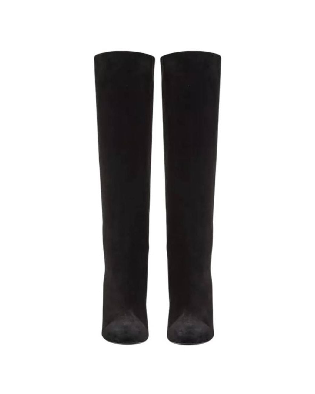 Ferragamo Black Oval Heel Knee-High Boots