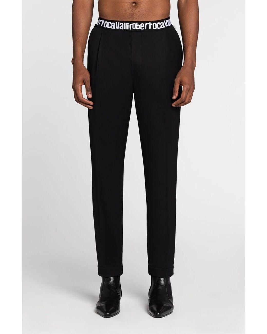 Roberto Cavalli Black Logo-Waistband Tailored Trousers, Brand Size 48 (Waist for men