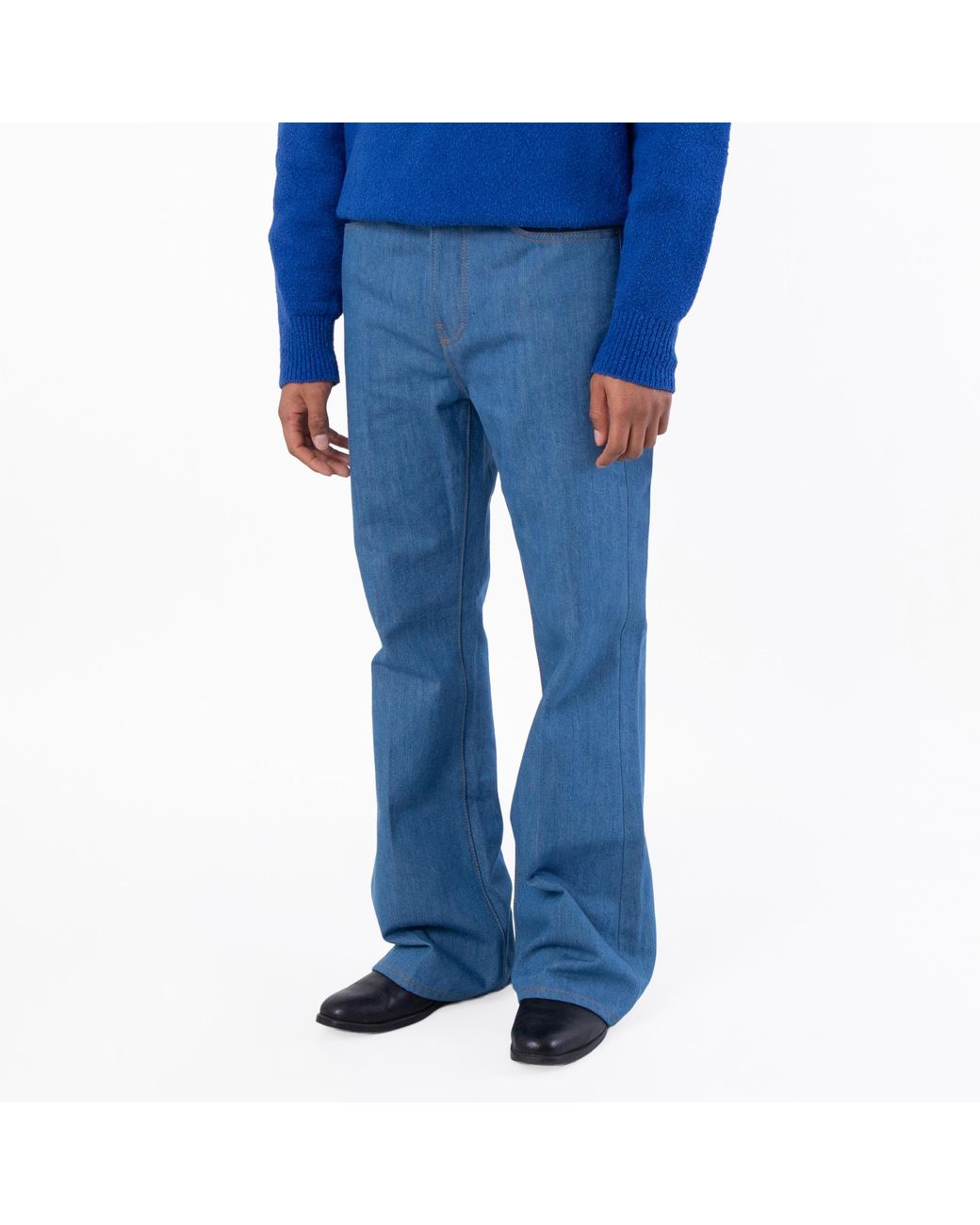 Amiri Blue Retro Crease Flared Jeans, Waist for men