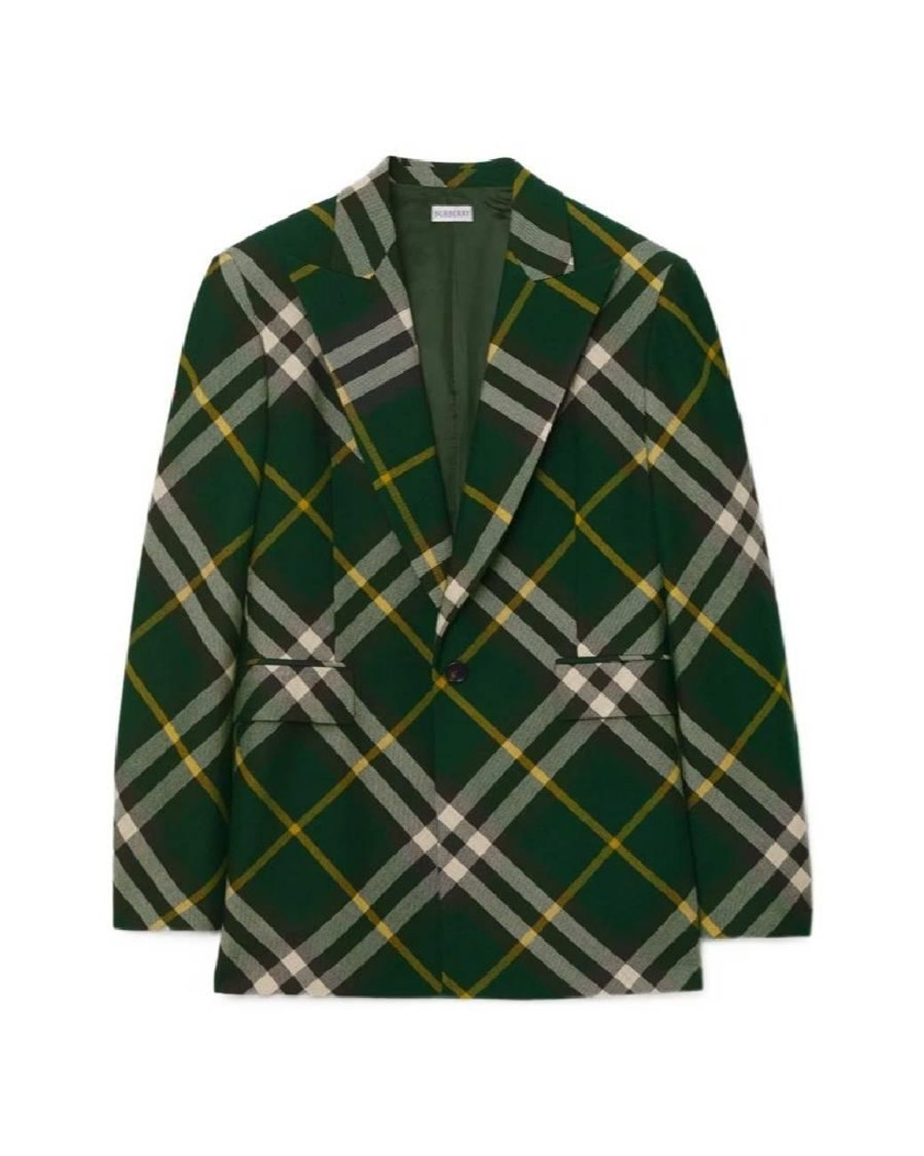 Burberry Green Tailored Check Pattern Wool Blazer, Brand Size 52 Us for men