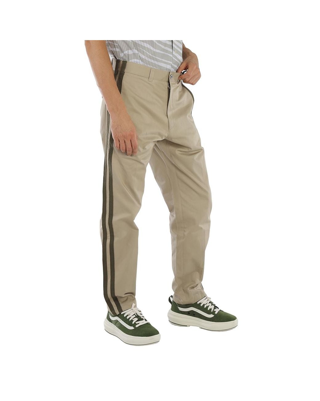 Roberto Cavalli Natural Sand Straight Leg Striped Cotton Trousers, Brand Size 48 (Waist for men