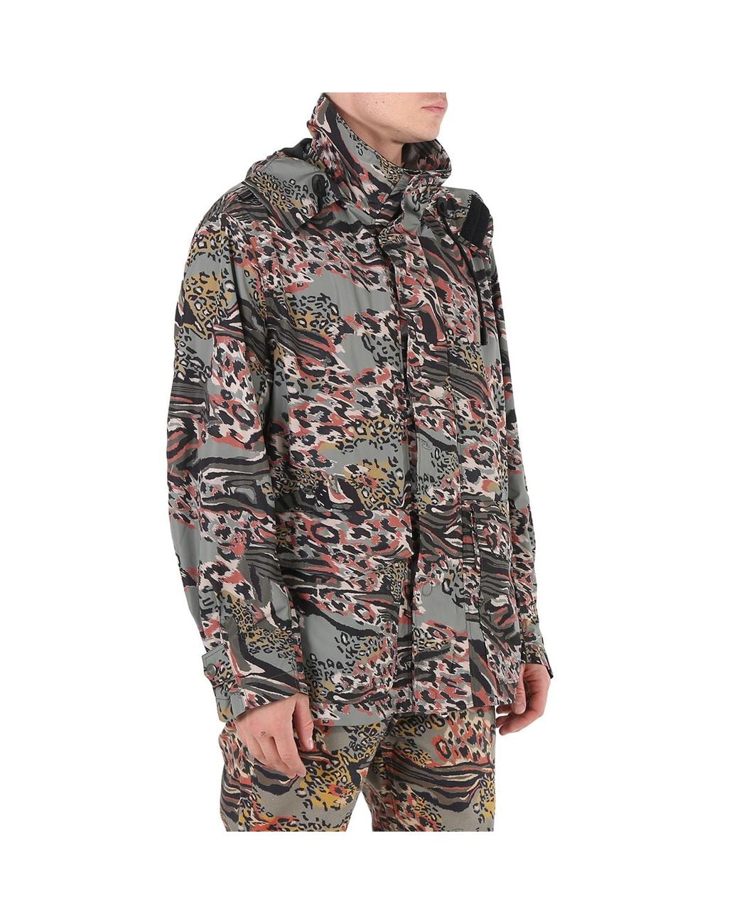 Roberto Cavalli Black Khaki/Venetian Animalier Camouflage Hooded Jacket, Brand Size 46 (Us for men