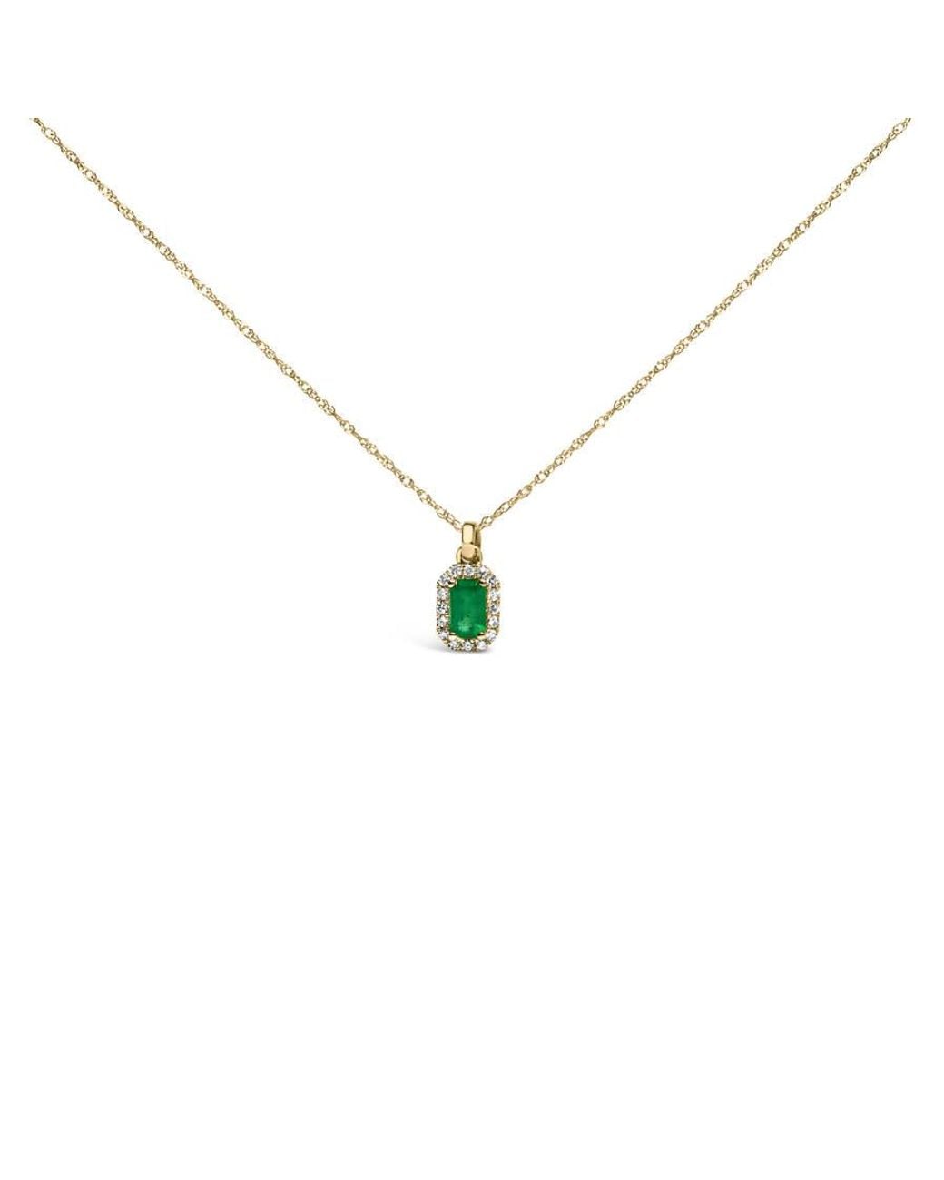 Haus of Brilliance Metallic 10K 5X3Mm Emerald And Diamond Accent Halo Octagonal Shape Pendant Necklace for men