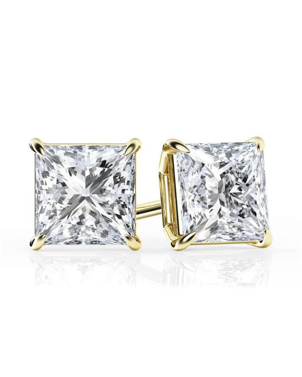 Brilliant Diamond Metallic 2 Carat Princess Cut Lab Grown Diamond Stud Earrings for men