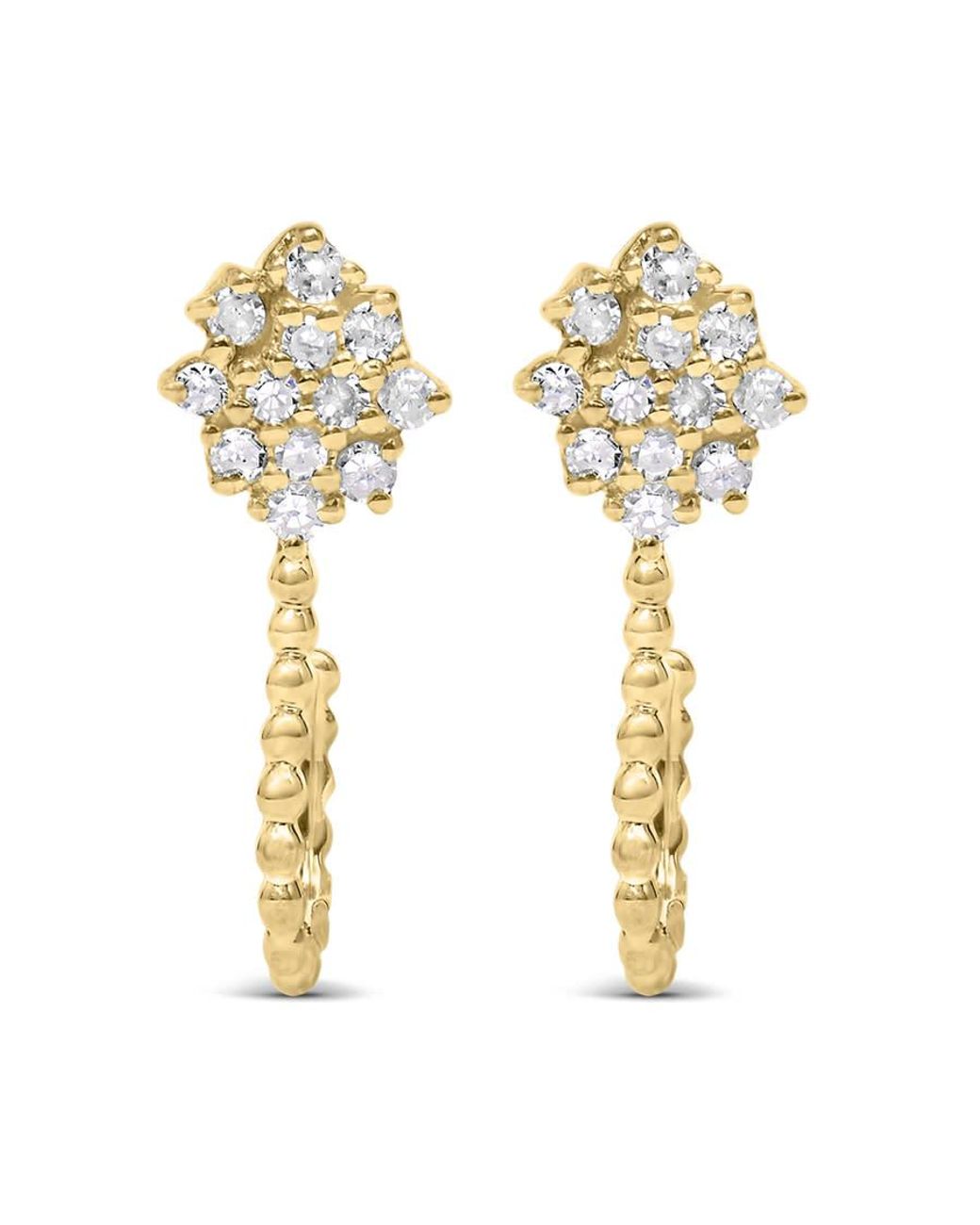 Haus of Brilliance Metallic 14K Plated Over Sterling 1/10Ct Diamond Floral Cluster & Beaded Hoop Stud Earring for men