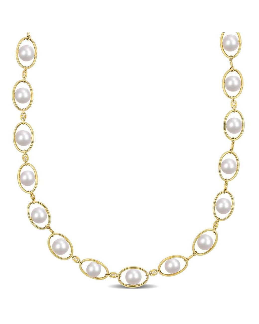 Amour Metallic 8-8.5Mm Cultured Freshwater Pearl And 1/3 Ct Tgw Cubic Zirconia Halo Necklace for men