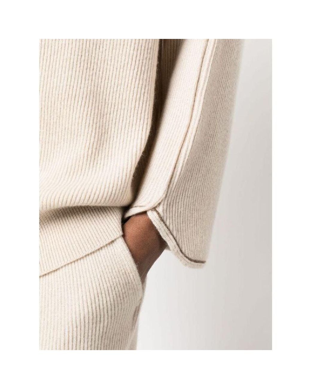 Brunello Cucinelli Natural Ribbed Knit Sweater, Size X-Large for men