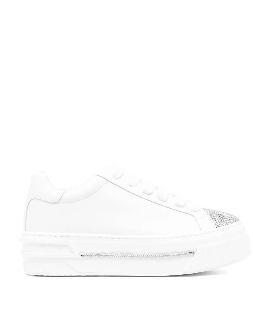 Rene Caovilla White Rene Caovilla Xtra Crystal Embellished Leather Sneakers for men