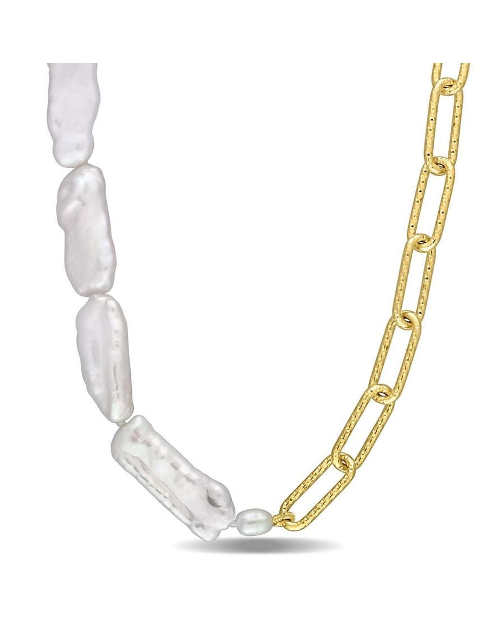 Amour Metallic 5-7 Mm Cultured Freshwater Keshi Pearl And 7 Mm Link Chain Necklace for men