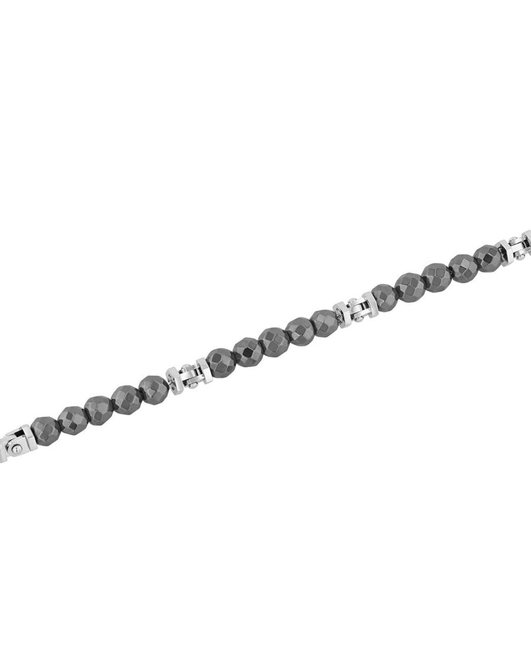 Robert Alton Metallic Stainless Steel Smooth Geometric Hematite Bead Bracelet for men