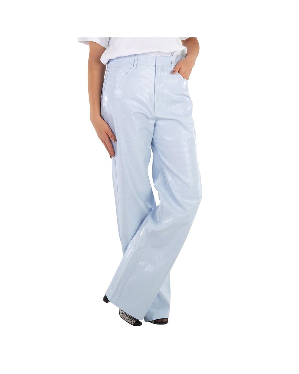 ROTATE BIRGER CHRISTENSEN Blue Ladies Artic Ice Embossed High Rise Pants