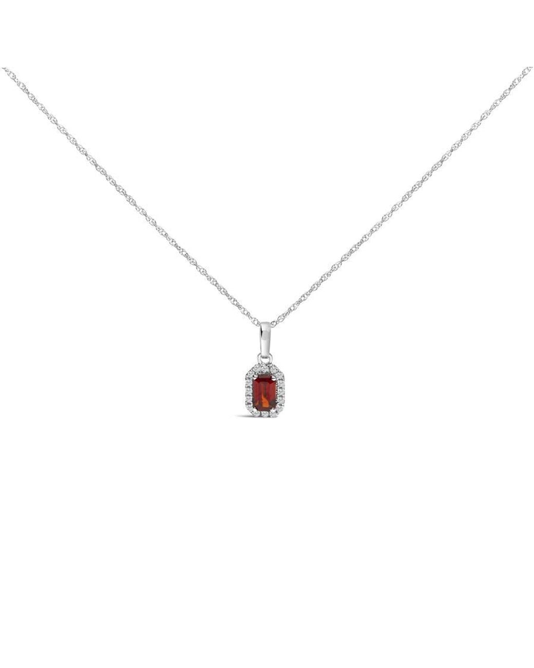 Haus of Brilliance Metallic 10K 5X3Mm Garnet And Diamond Accent Halo Octagonal Shape Pendant Necklace for men