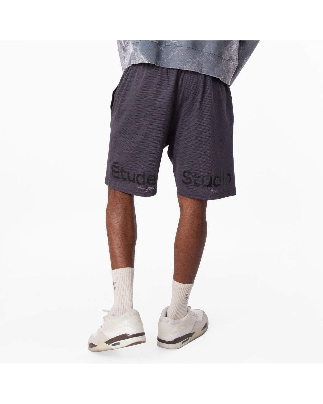 Etudes Studio Gray Logo Embossed Mesh Shorts for men