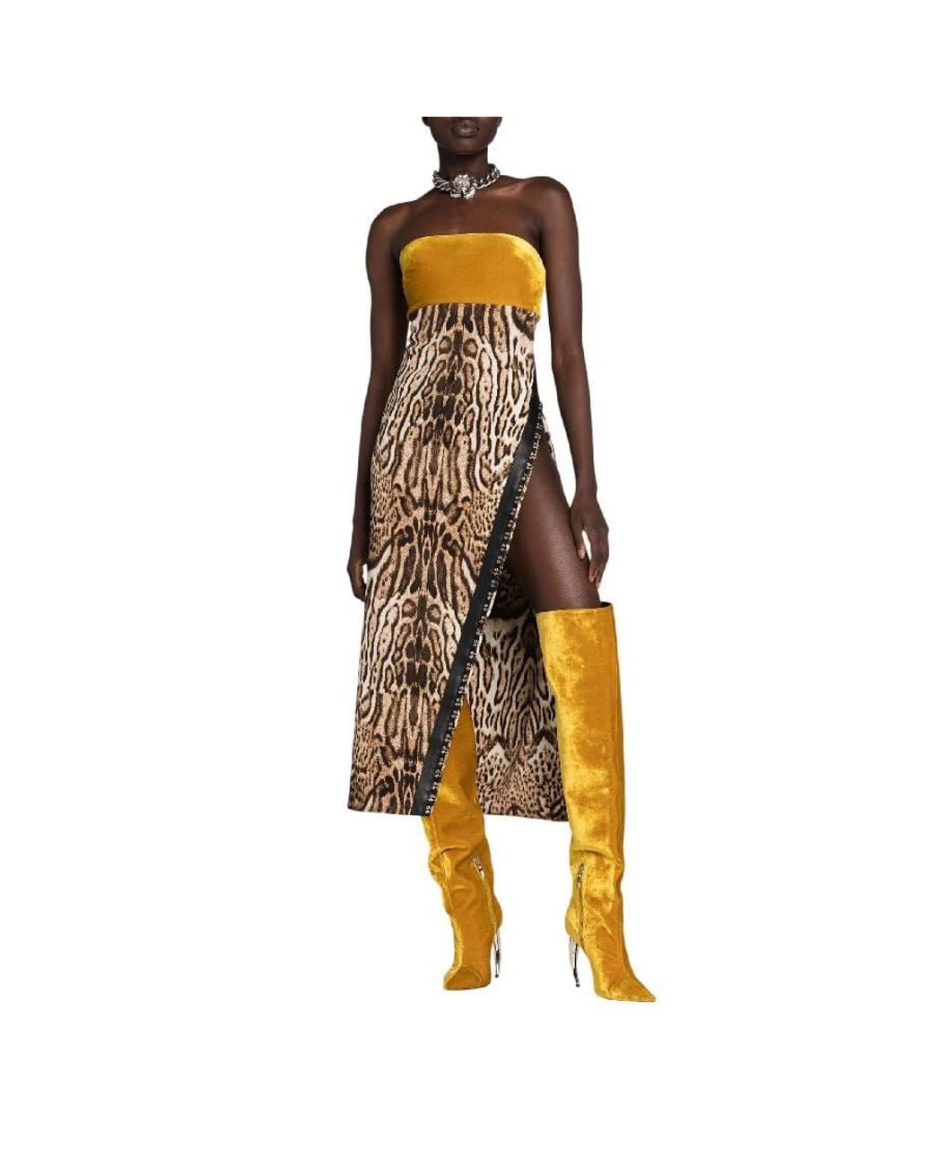Roberto Cavalli Metallic Ocelot-Print Strapless Midi Dress, Brand Size 42 Us for men