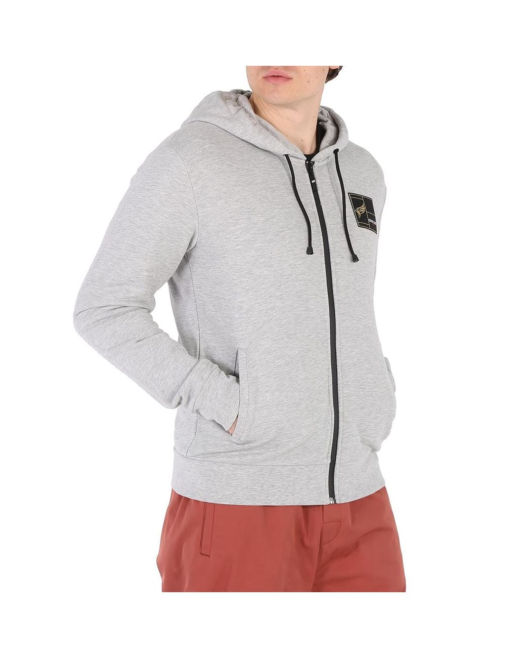 Roberto Cavalli Gray Melange Cotton Eagle Print Zip Hoodie for men