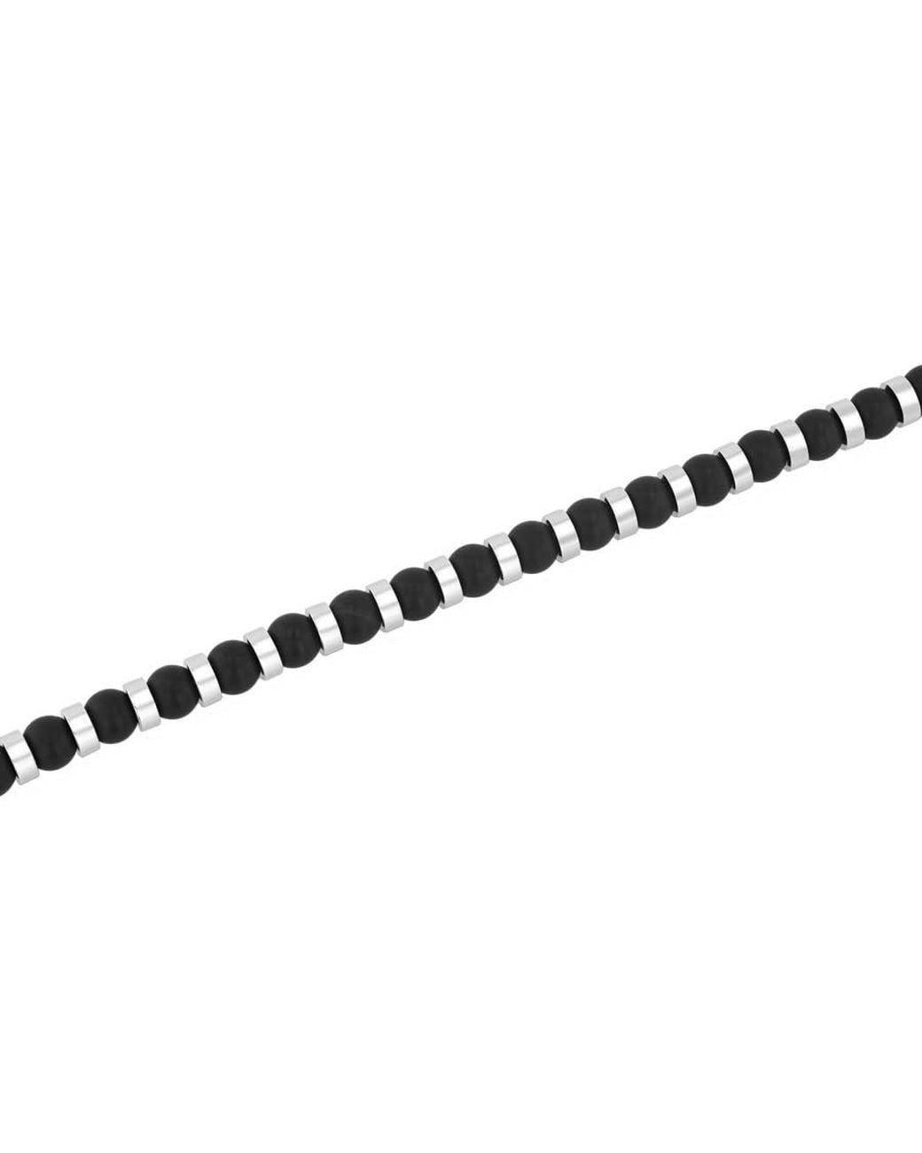 Robert Alton Black Stainless Steel Onyx Bead Bracelet for men