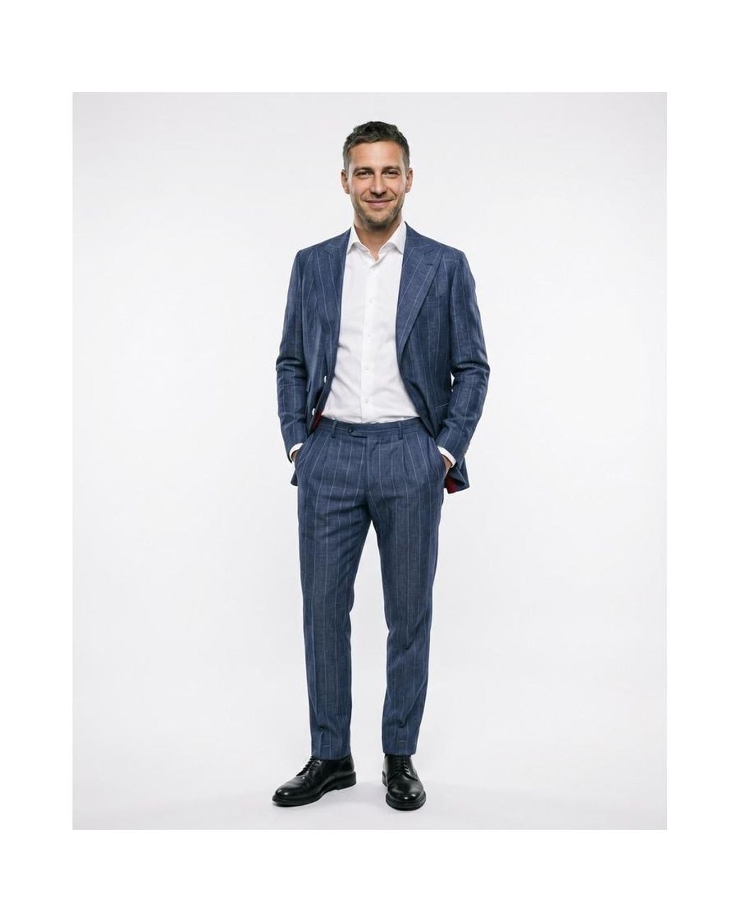 Brunello Cucinelli Blue Virgin Wool Pinstriped Suit, Brand Size 50 (Us for men