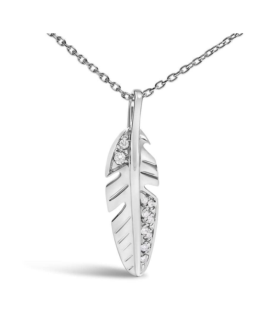 Haus of Brilliance Metallic 14K Diamond Accent Feather Pendant Necklace for men