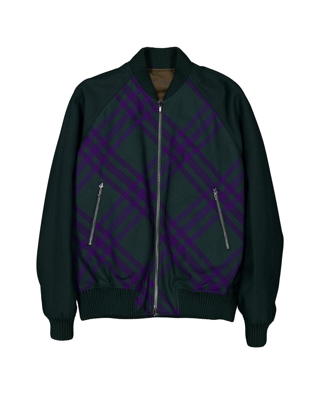Burberry Green Checked Reversible Bomber Jacket With Zipper for men