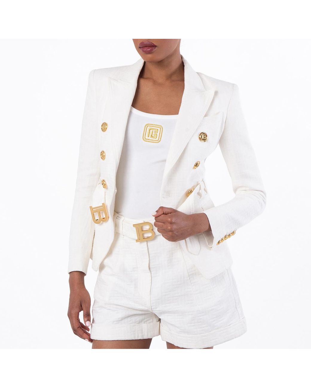 Balmain White Double Breasted Cotton Jacket, Brand Size 34 (Us for men