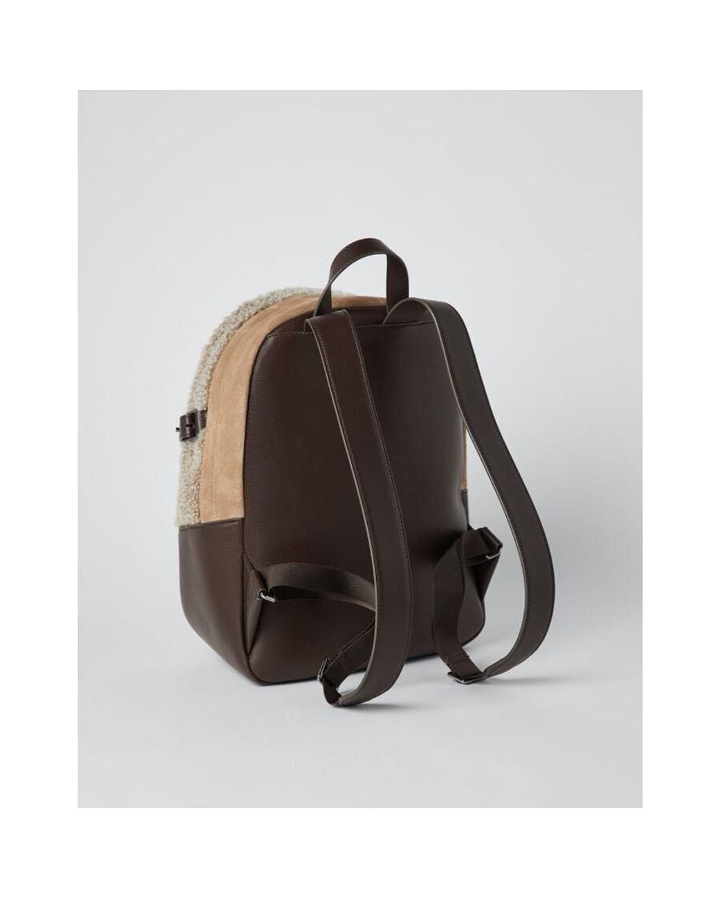 Brunello Cucinelli Metallic Dark Leather Backpack for men