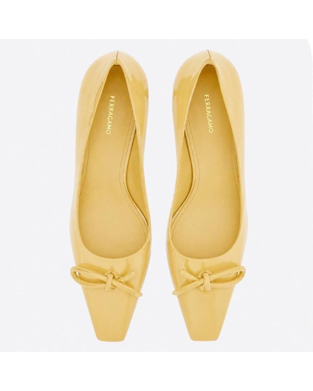 Ferragamo Yellow Annie Kitten Heel Pump With Asymmetric Bow