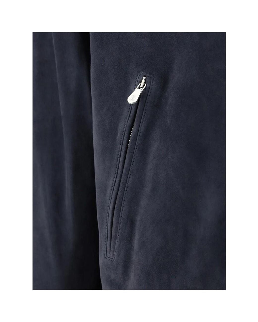 Brunello Cucinelli Blue Leather Puffer Parka for men