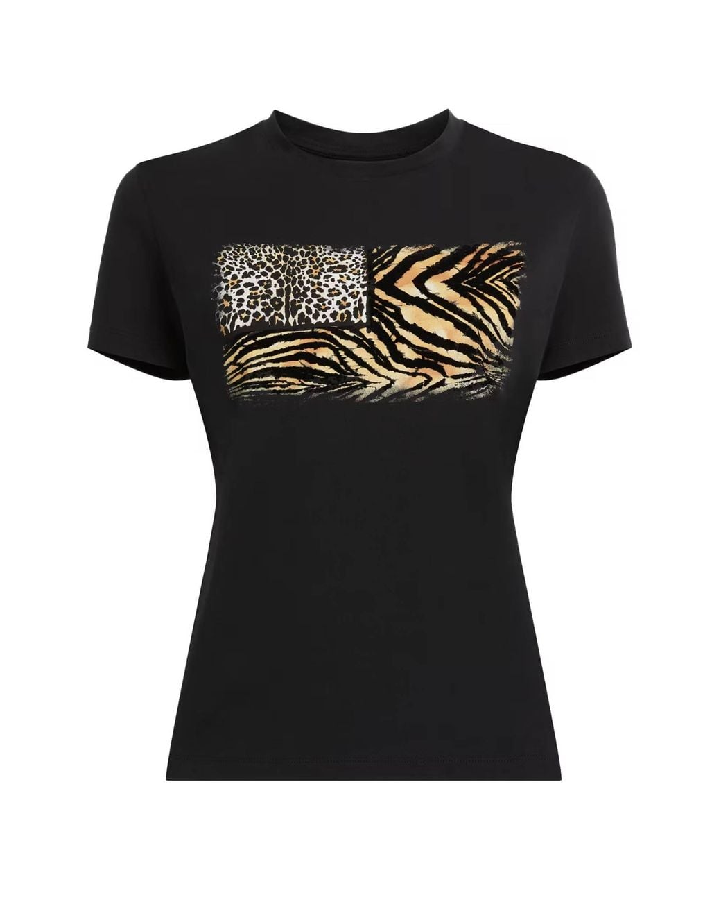 Roberto Cavalli Black Flocked Animal Print Stretch T-Shirt for men