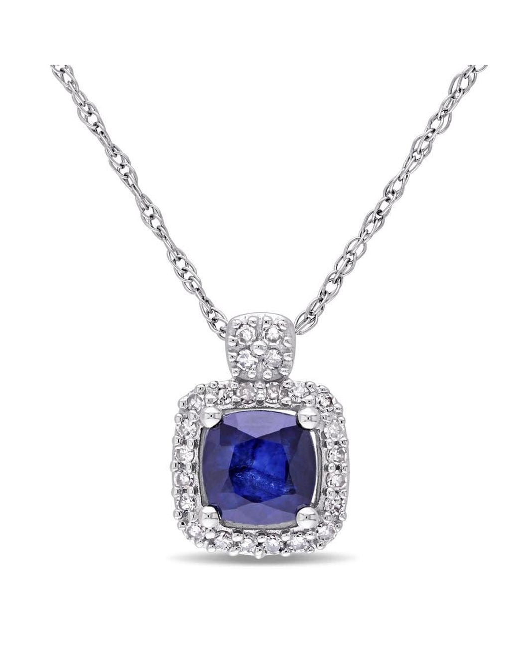 Amour Blue 1/10 Ct Tw Halo Diamond And Cushion Cut Diffused Sapphire Pendant With Chain for men