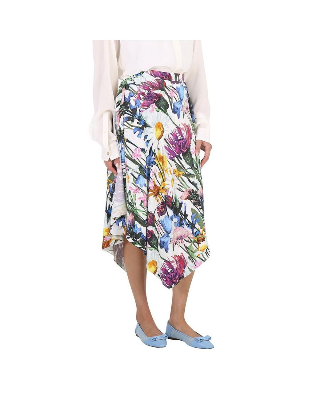 Stella McCartney Blue Ladies Asymmetric Floral Print Midi Skirt