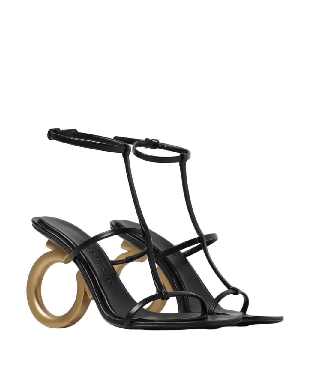 Ferragamo Black Ladies Nappa Elina Gancini Sandals