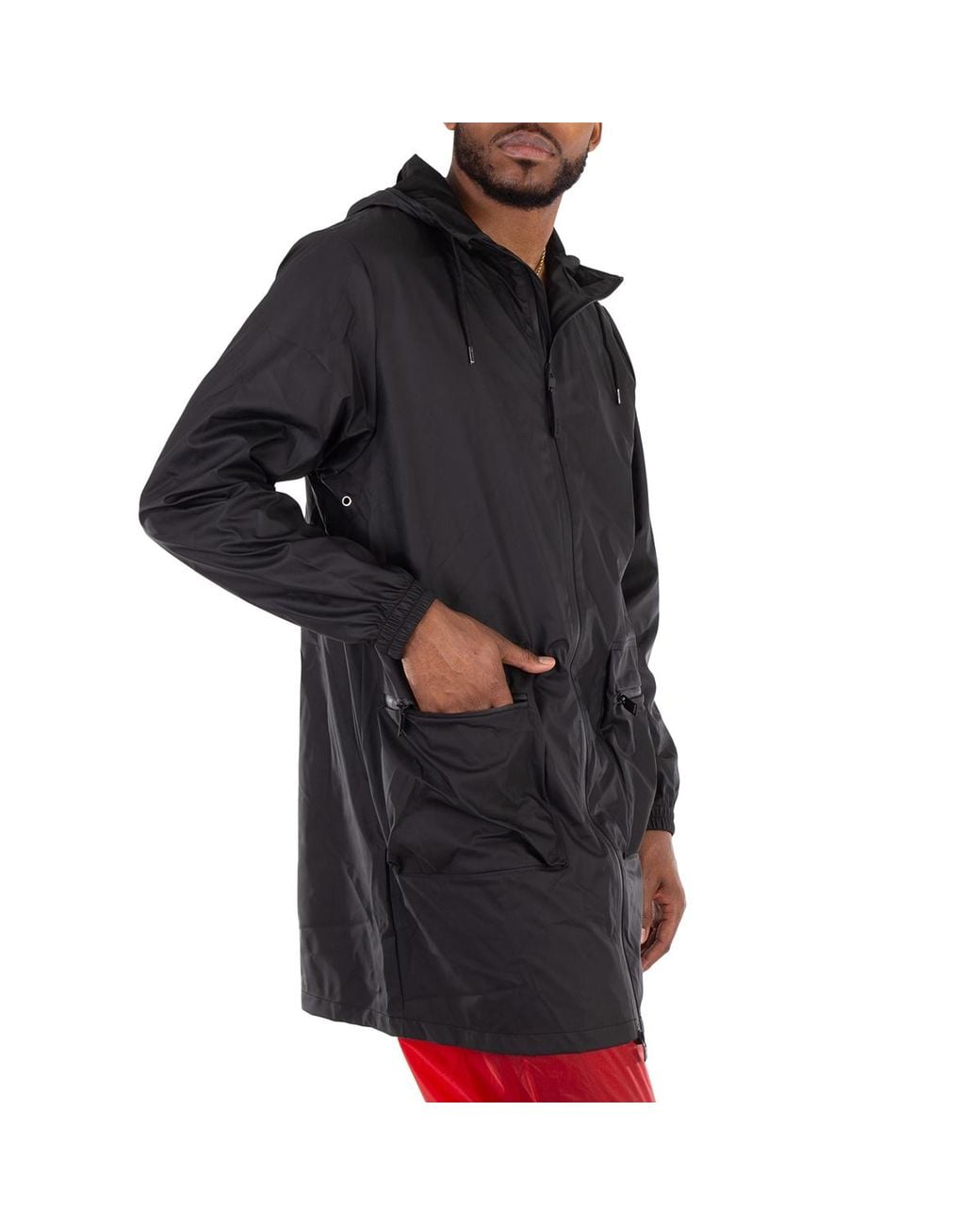 Rains Black Long Cargo Jacket for men