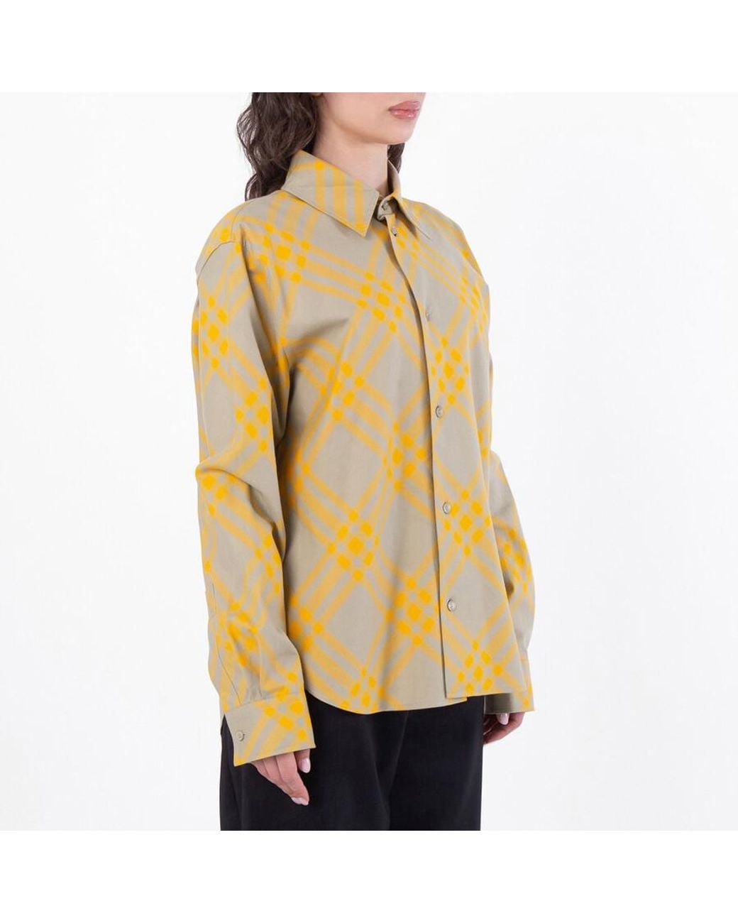 Burberry Yellow Long Sleeve Check Pattern Flannel Shirt, Brand Size 6
