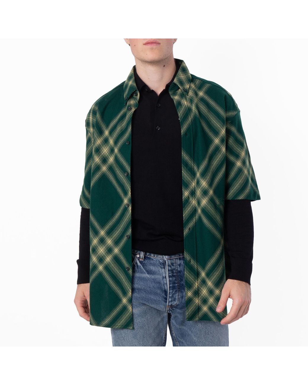 Burberry Green Ekd Check Print Wool Shirt for men