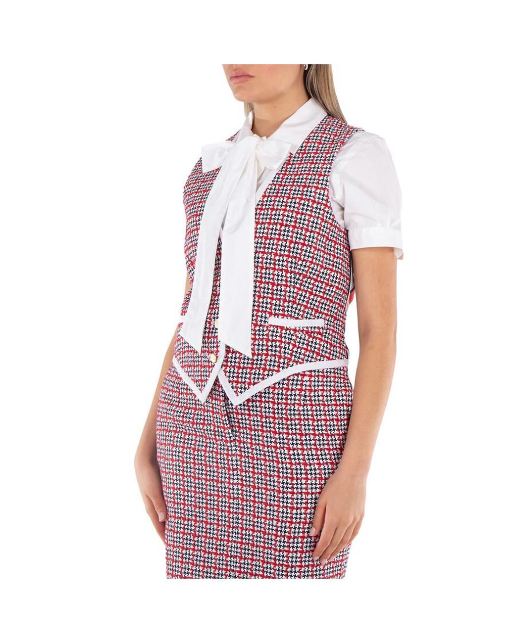 Thom Browne Ladies Check Summer Tweed Midi Vest Pencil Dress