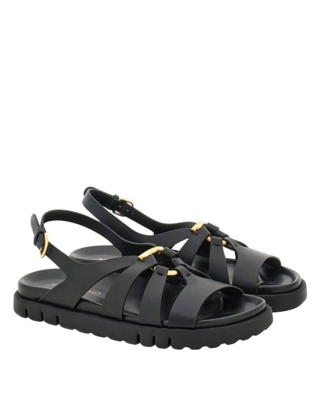 Ferragamo Black Gancini Ornament Flat Sandals