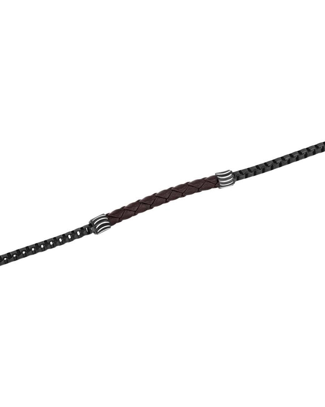Robert Alton Black Stainless Steel Finish With Woven Leather Accent Bracelet for men
