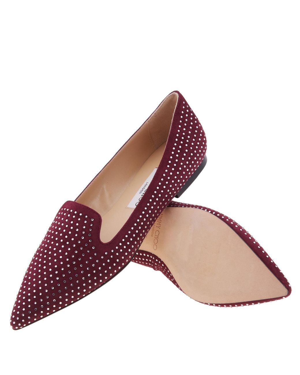 Jimmy Choo Red Calix Crystal Hotfix Suede Ballerina Flats, Brand Size 36 Us