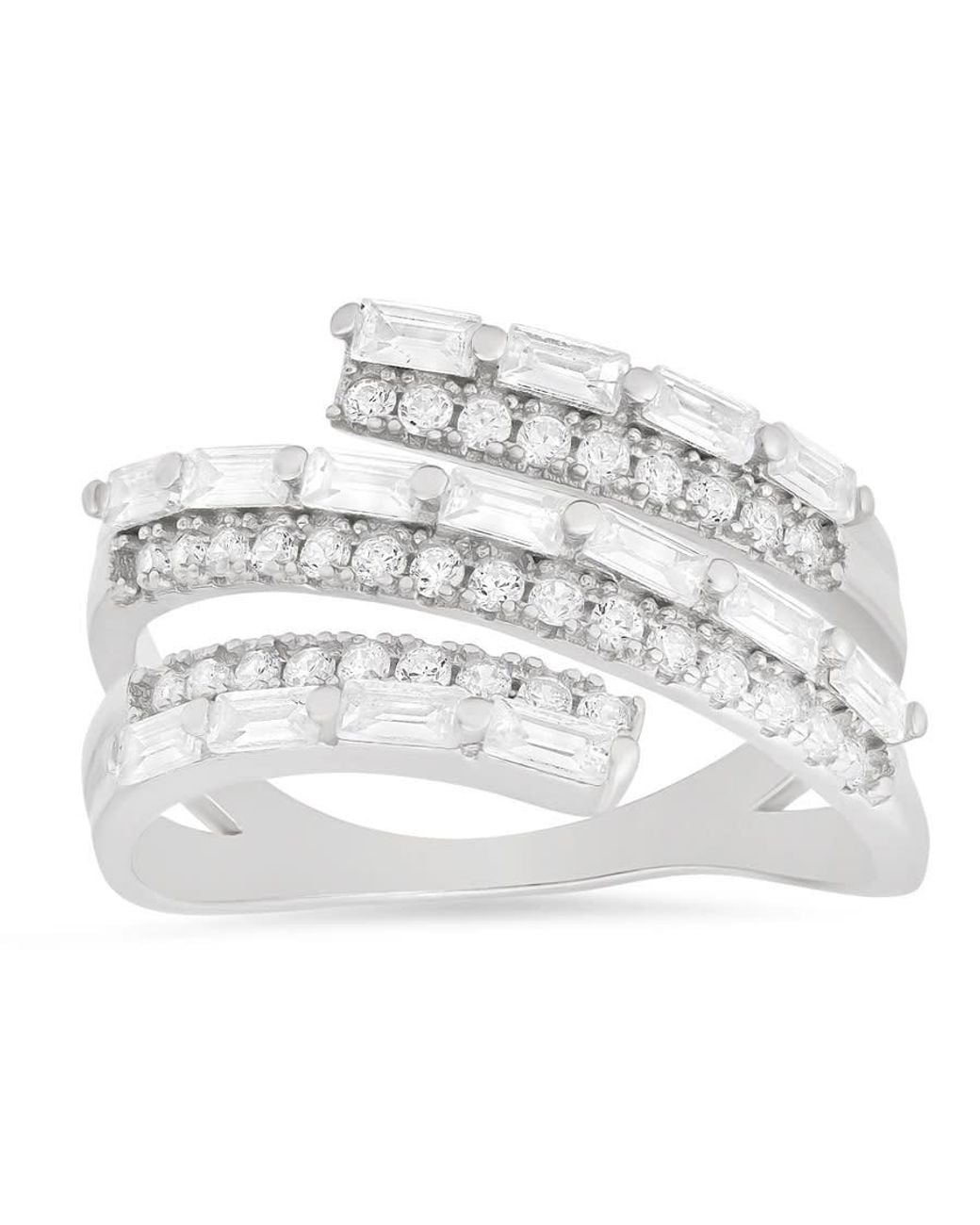 Kylie Harper Metallic Sterling Cz Baguette-Cut Sprial Crossover Ring for men