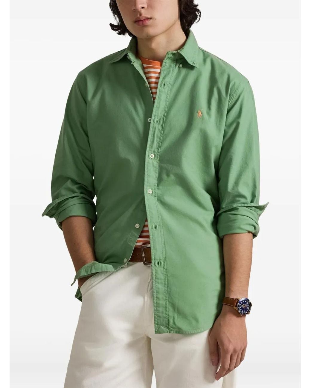 Polo Ralph Lauren Green Long-Sleeved Oxford Shirt for men
